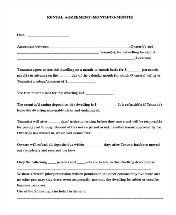 month to month rental agreement form1