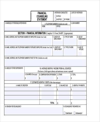 monthly counseling form example