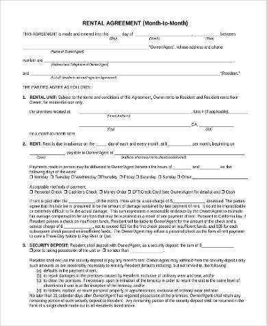 monthly rental agreement form pdf