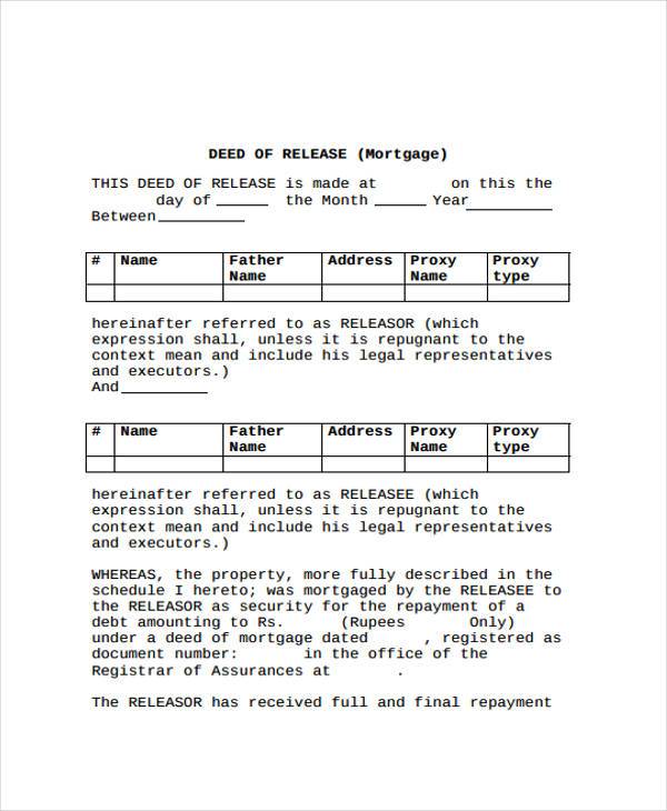 mortgage deed release form