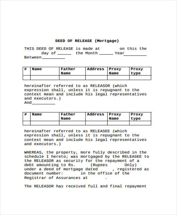 FREE 9+ Deed Release Forms in PDF | MS Word