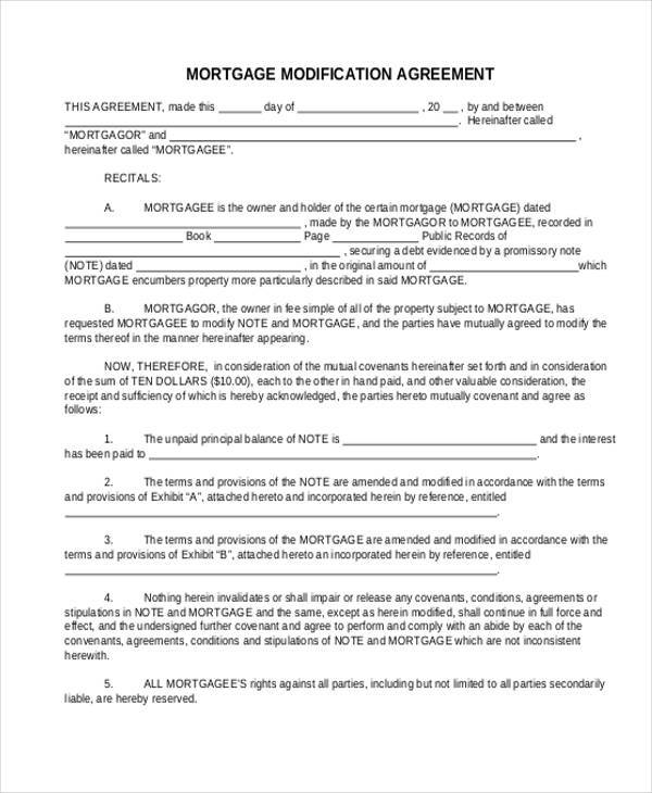 mortgage modification agreement form