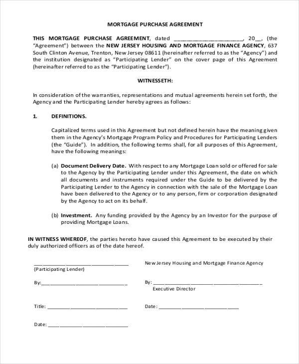mortgage purchase agreement form