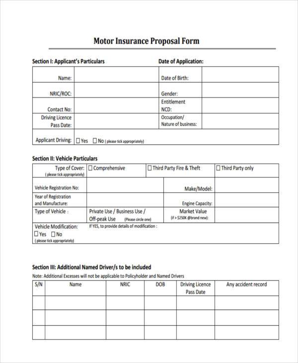 motor insurance proposal form