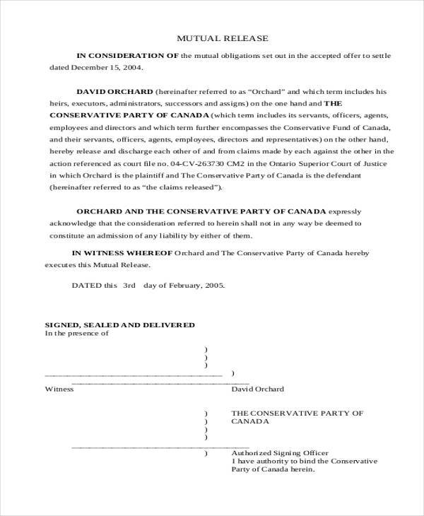 Free Mutual Release Agreement Template