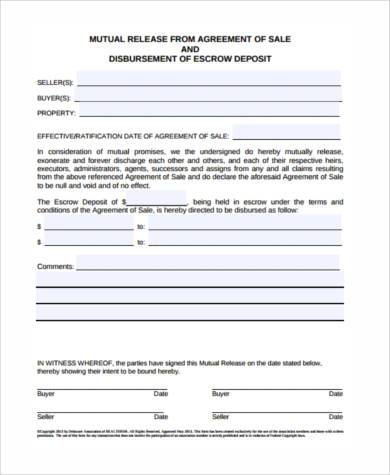 mutual release agreement form
