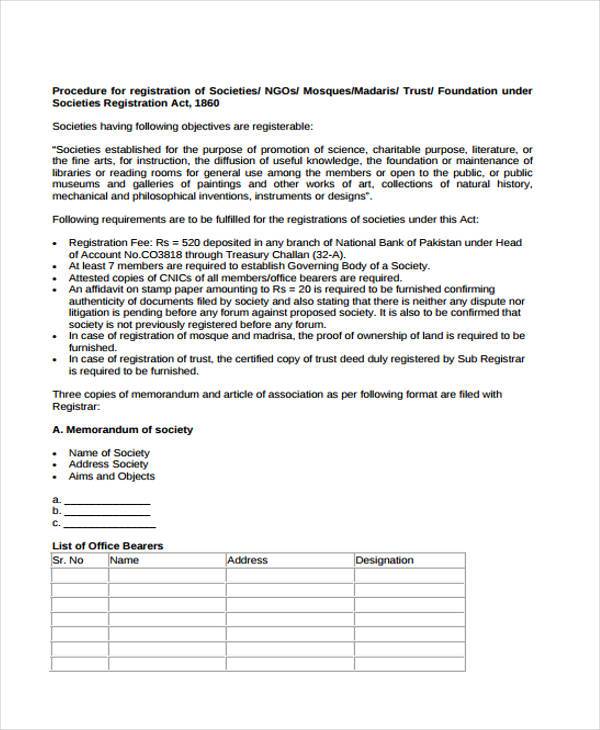 ngo society registration form sample