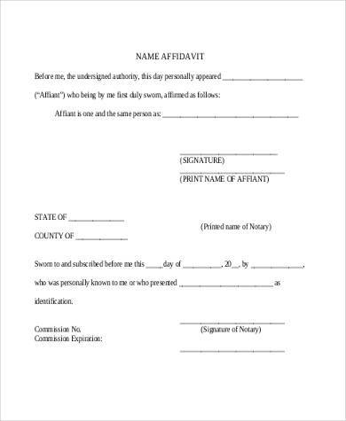 name affidavit form 
