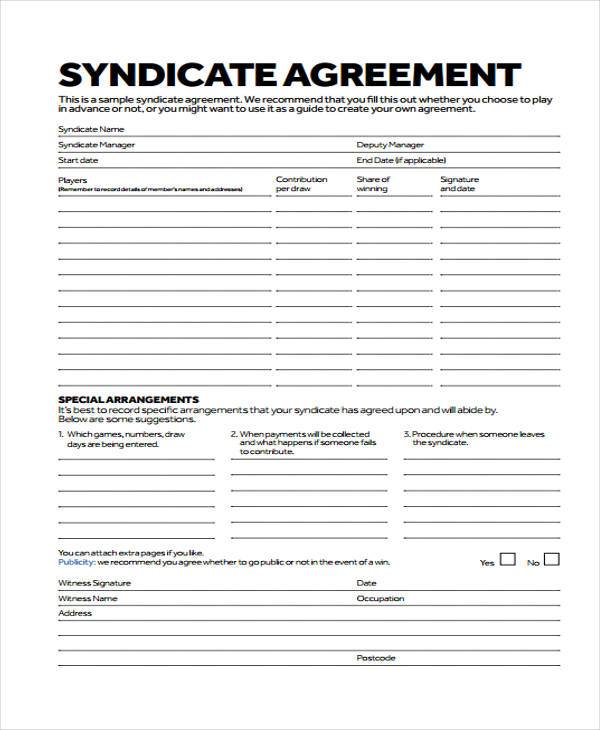 Syndicate Agreement Template Word