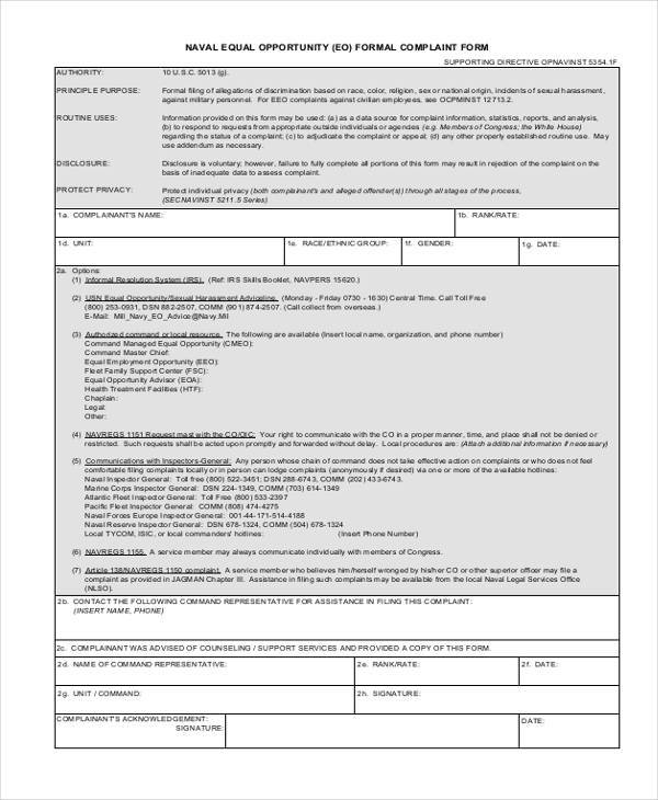 navy equal opportunity formal complaint form
