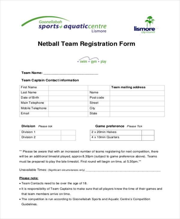 netball team registration form1