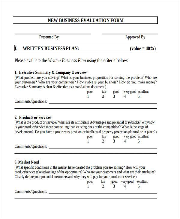 new business evaluation form