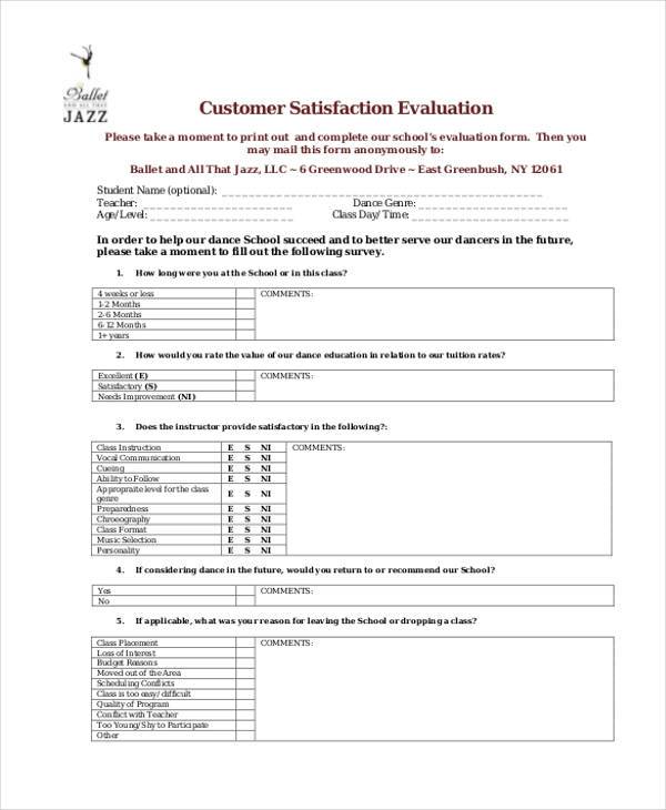 new customer evaluation form
