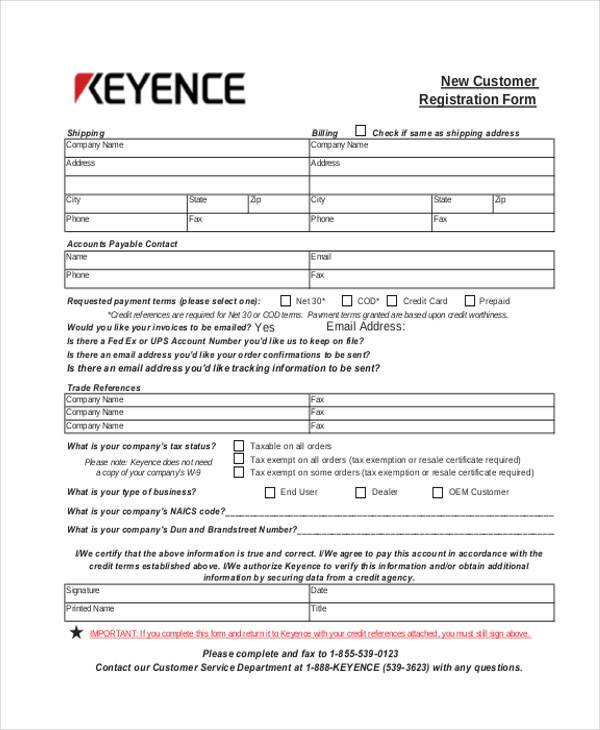 new customer registration form 