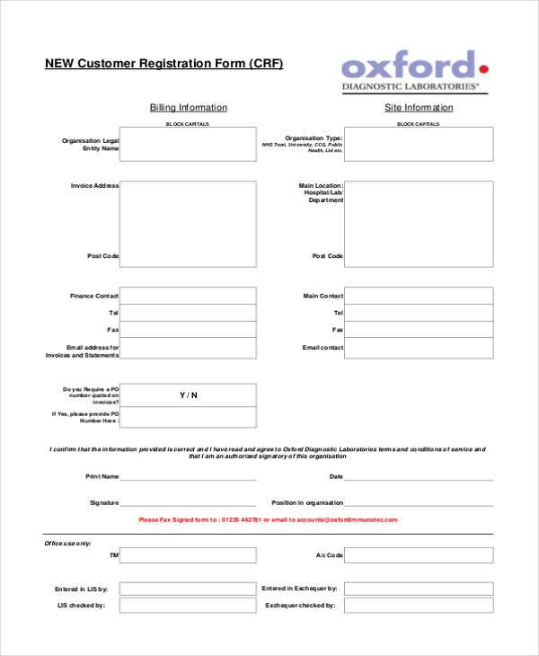 new customer registration form sample