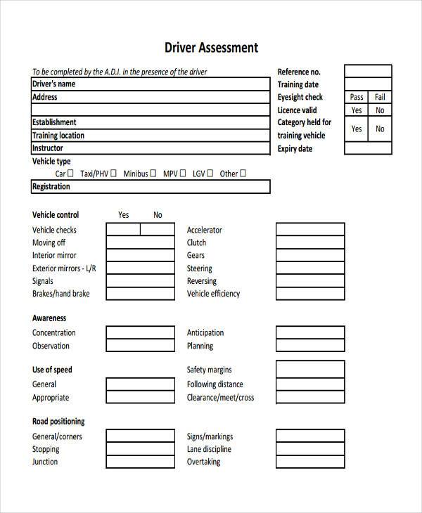 FREE 8+ Driver Assessment Forms in PDF MS Word