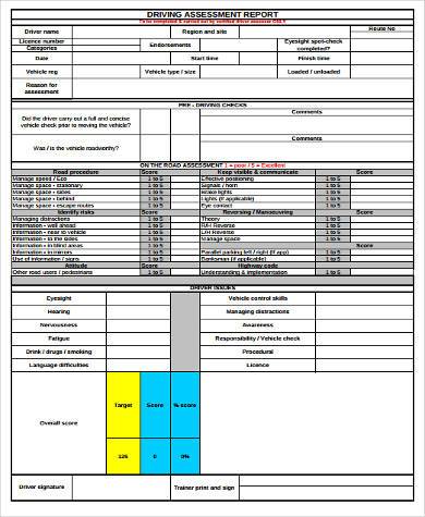 new driver assessment report form