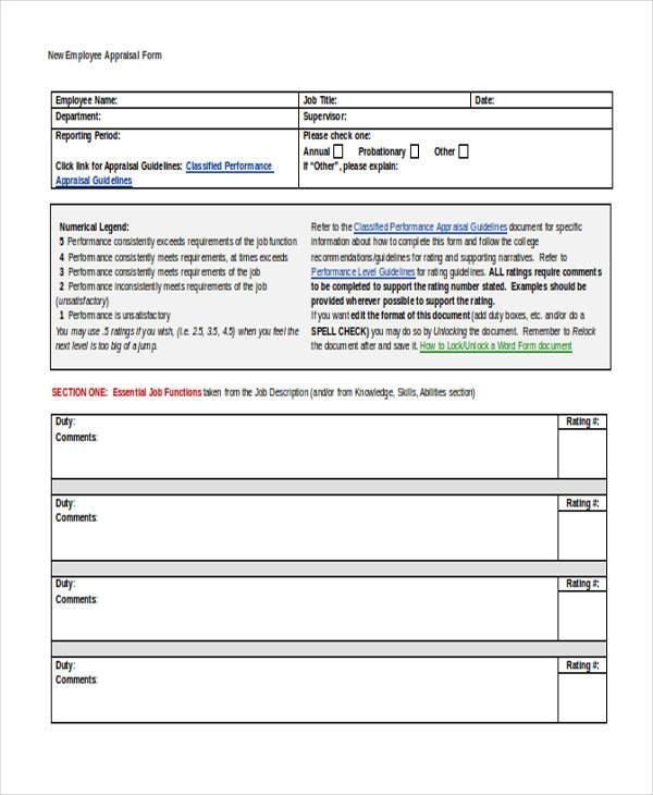 new employee appraisal form