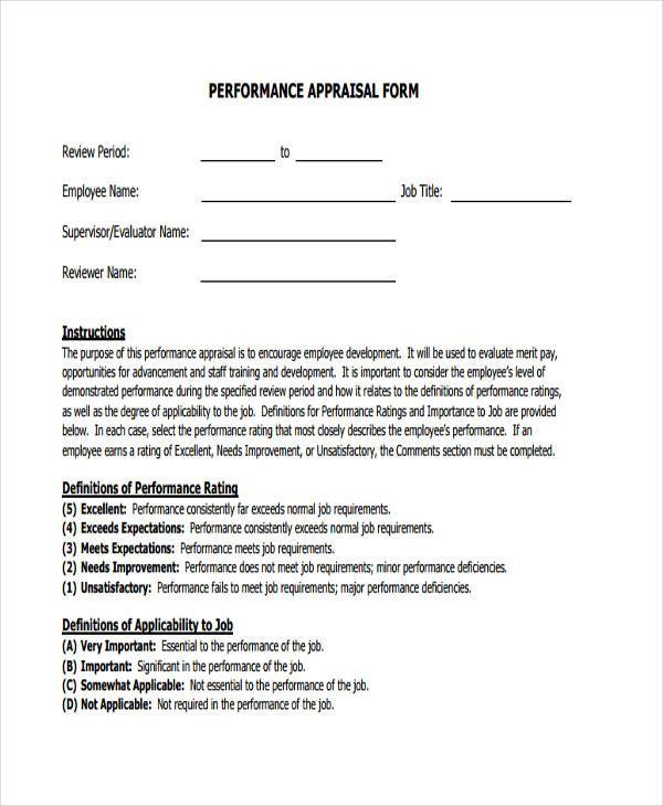 new employee performance appraisal form