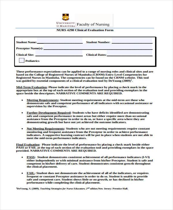 new nurse evaluation form