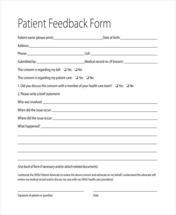 new patient feedback form