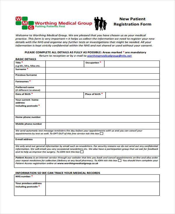 new patient registration form sample