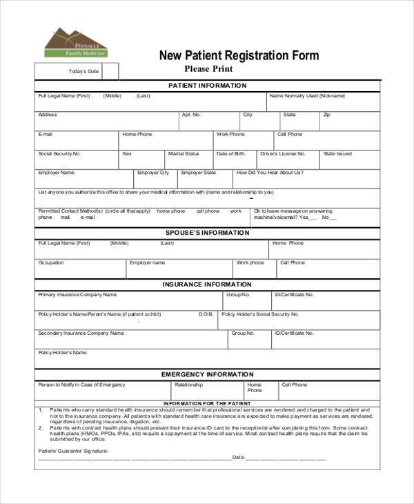 New Patient Registration Form Sample HQ Printable Documents