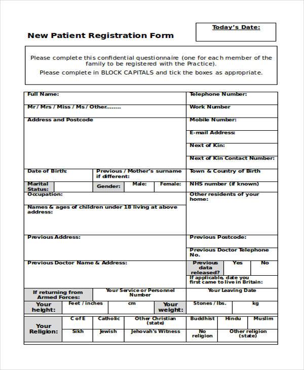 new patient registration form