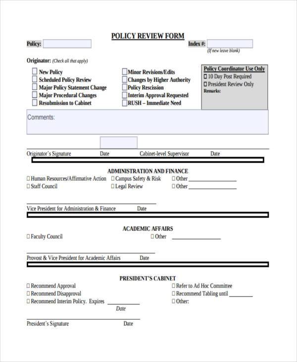 new policy review form