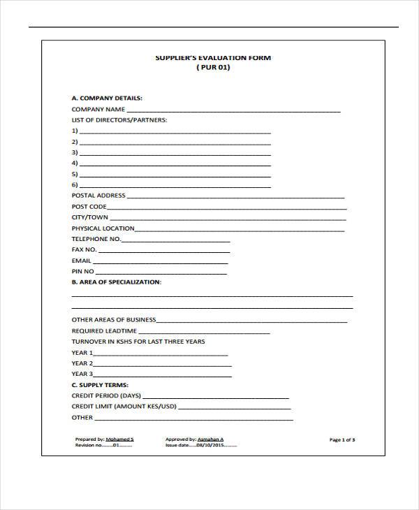 new supplier evaluation form