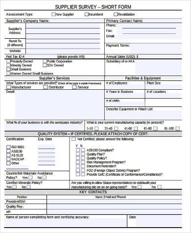 FREE 8+ Supplier Survey Form Samples in MS Word | PDF | Excel