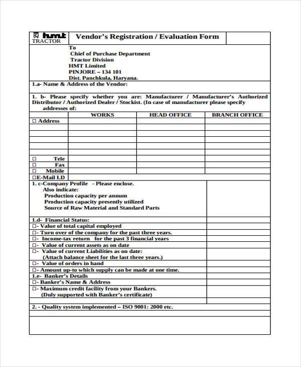 new vendor evaluation form