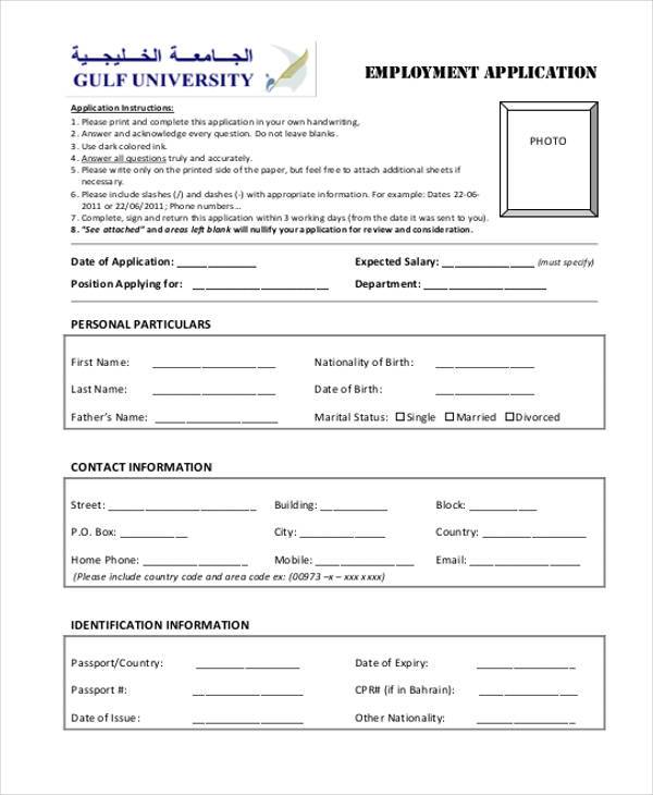 non academic employment form