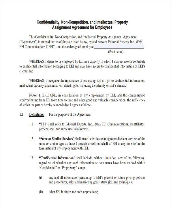 non compete assignment agreement form