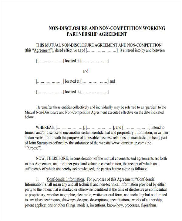 non compete non disclosure agreement form