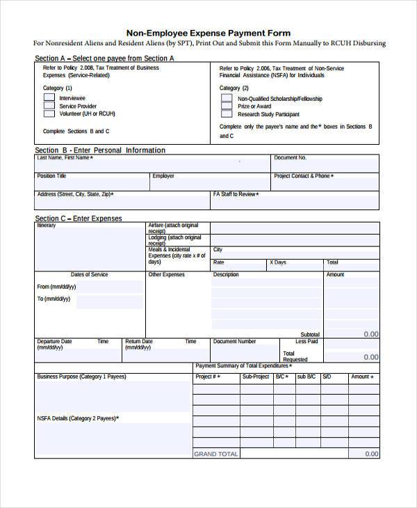 nonemployee expense payment form