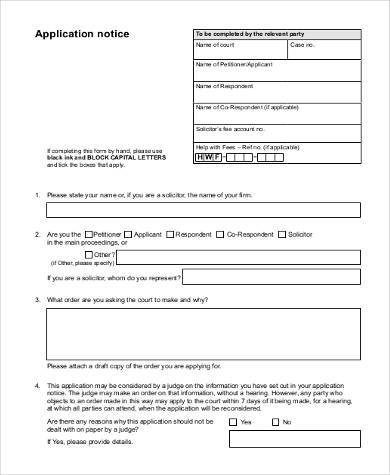 notice of application for divorce form