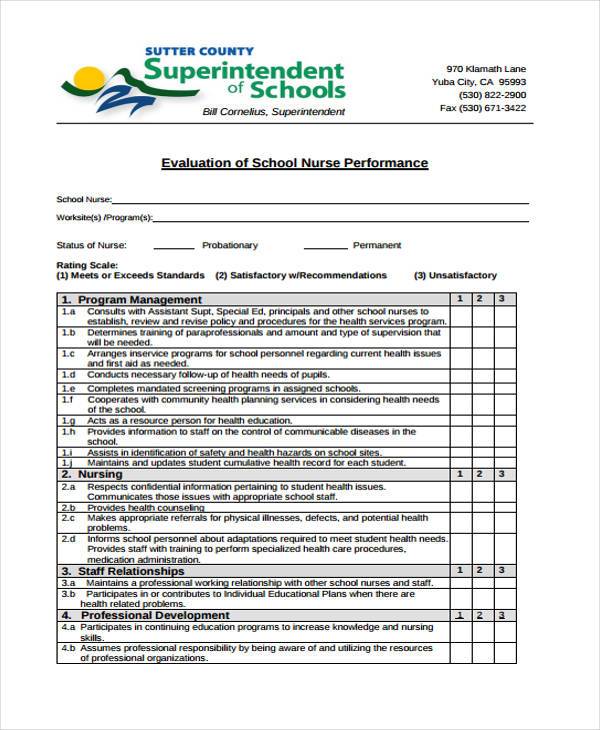 nurse performance evaluation form