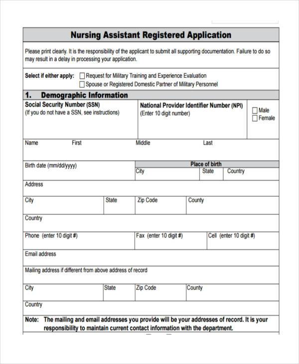 nursing assistant registration form in pdf