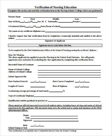 FREE 8+ Sample Education Verification Forms in PDF | MS Word