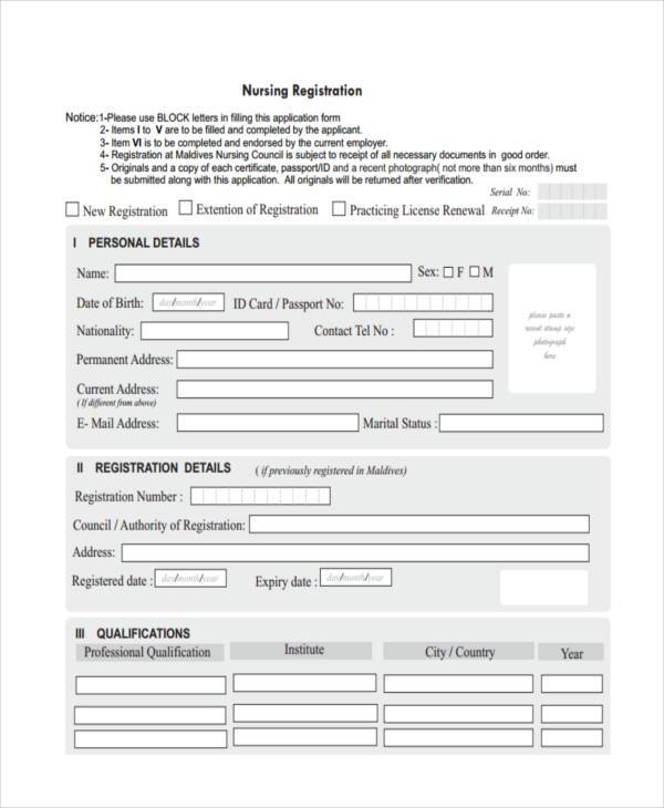 nursing registration form in pdf