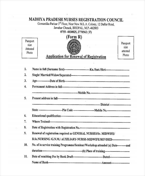 nursing registration renewal form