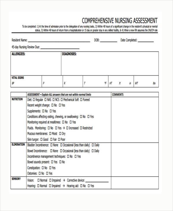 Printable Nursing Assessment Forms Mds