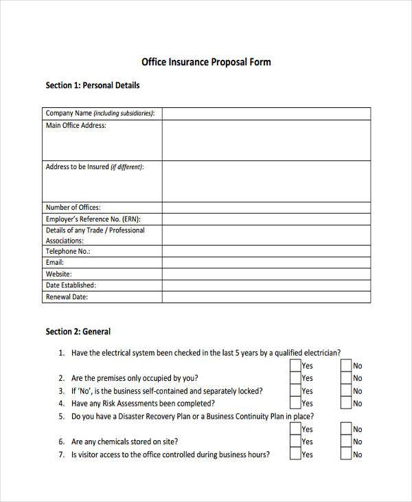 office insurance proposal form
