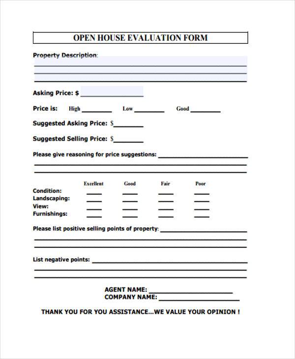 open house evaluation form