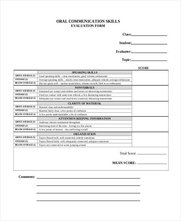 oral communication evaluation form