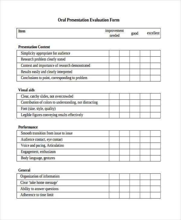 oral presentation evaluation form sample