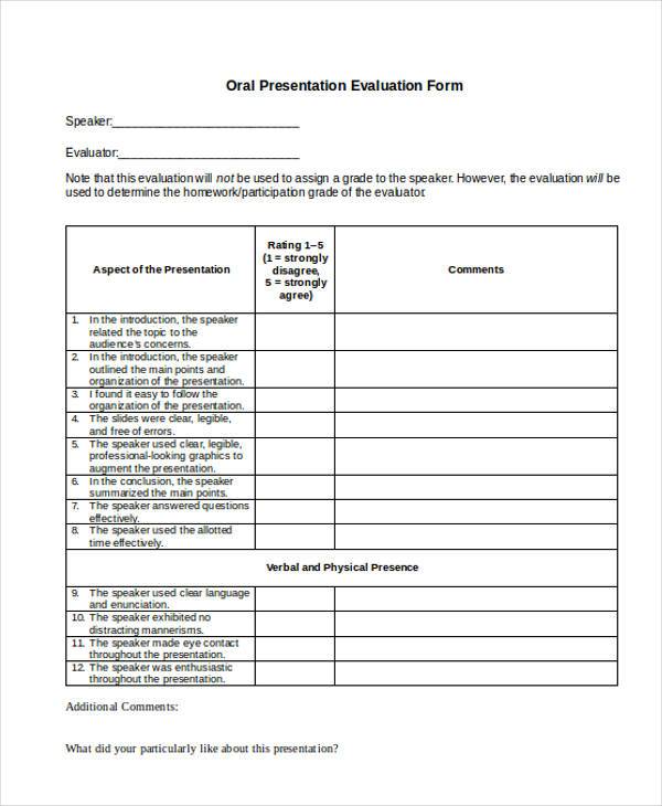 FREE 7+ Sample Oral Presentation Evaluation Forms in PDF | MS Word