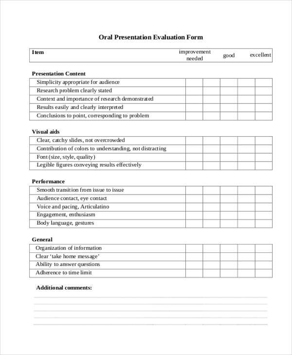 FREE 7+ Sample Oral Presentation Evaluation Forms in PDF | MS Word
