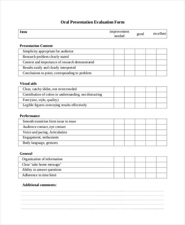 oral presentation evaluation form